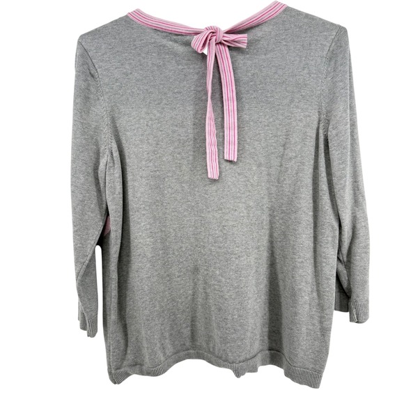 Kim Rogers Gray Pink Hearts Arrow Sweater Long Sleeve Tie Back Knit Women's L - Picture 2 of 7